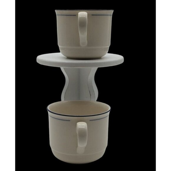 Lenox Chinastone Blue Pinstripes Coffee Mug Coffee Cups Set Of 2 EUC - Picture 2 of 8